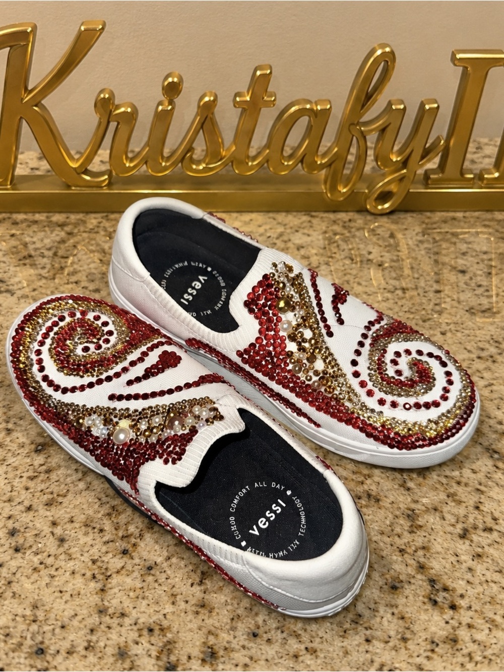 Vessi Boardwalk Slip On Sneakers Custom Rhinestone Women’s 7